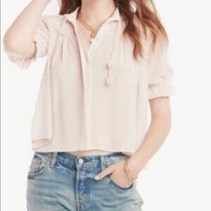 Bishop + Young Womens Sienna Sheer Swiss Dot Blouse in Porcelain Size Medium NWT